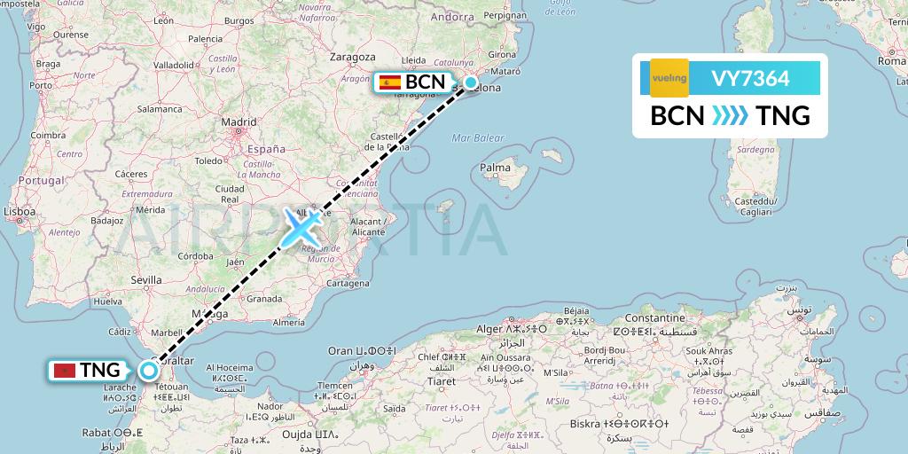 VY7364 Vueling Flight Map: Barcelona to Tangier