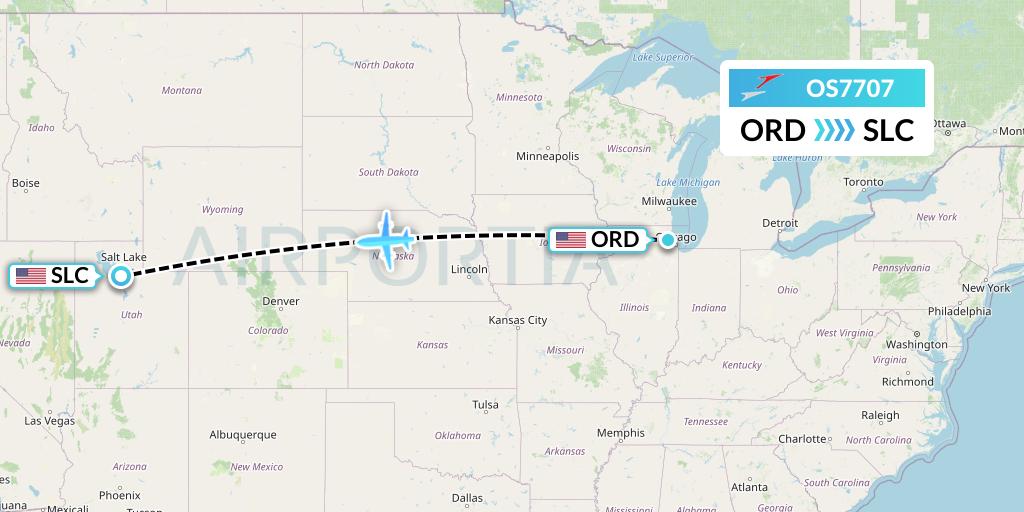 OS7707 Austrian Airlines Flight Map: Chicago to Salt Lake City