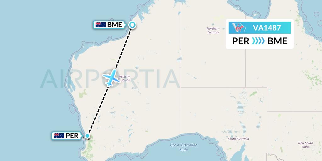 VA1487 Virgin Australia Flight Map: Perth to Broome