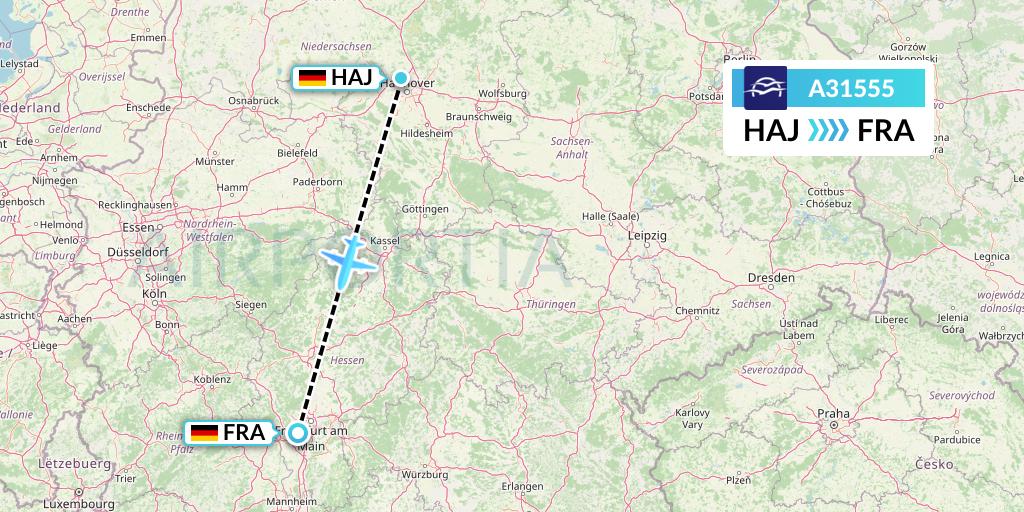 A31555 Aegean Airlines Flight Map: Hannover to Frankfurt
