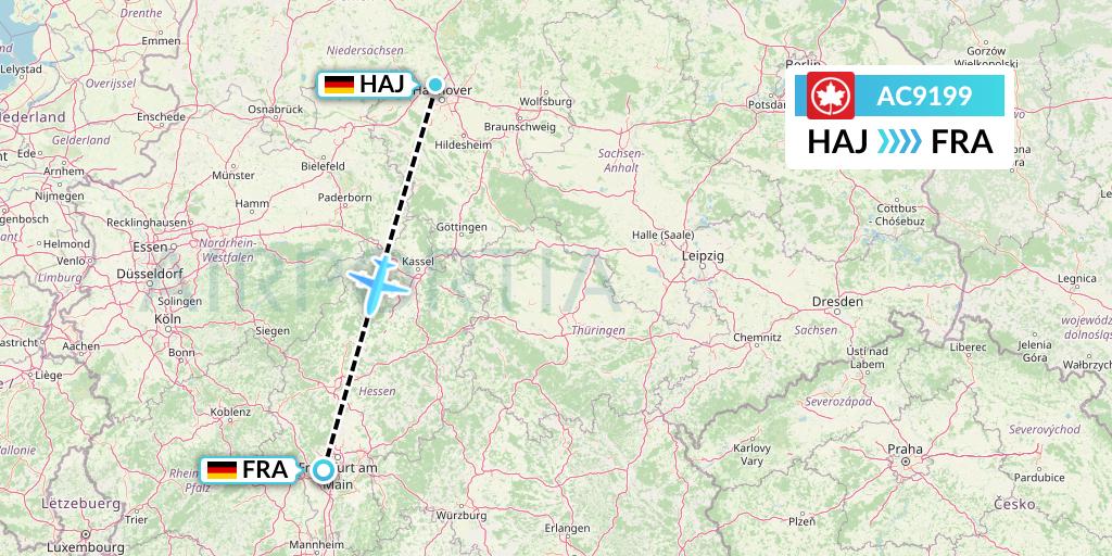 AC9199 Air Canada Flight Map: Hannover to Frankfurt