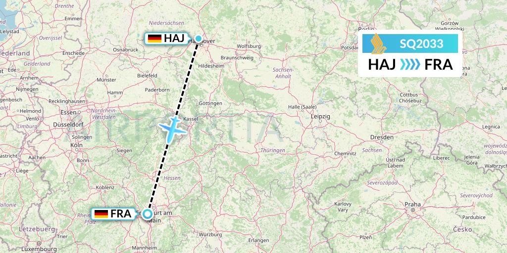 SQ2033 Singapore Airlines Flight Map: Hannover to Frankfurt