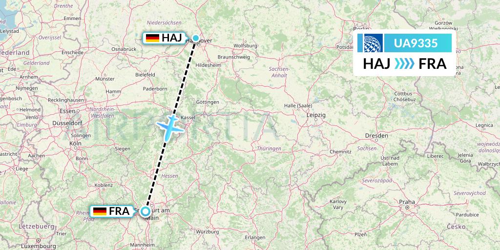 UA9335 United Airlines Flight Map: Hannover to Frankfurt