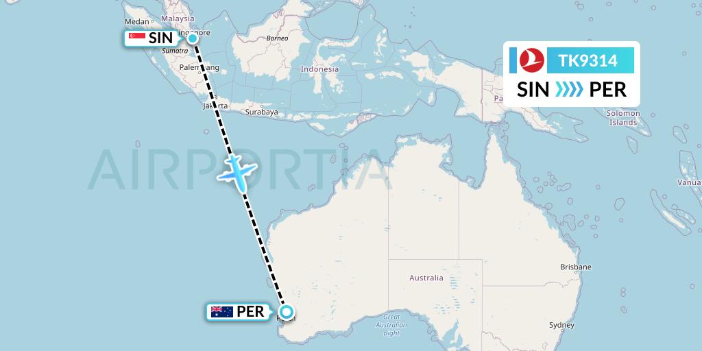 TK9314 Turkish Airlines Flight Map: Singapore to Perth