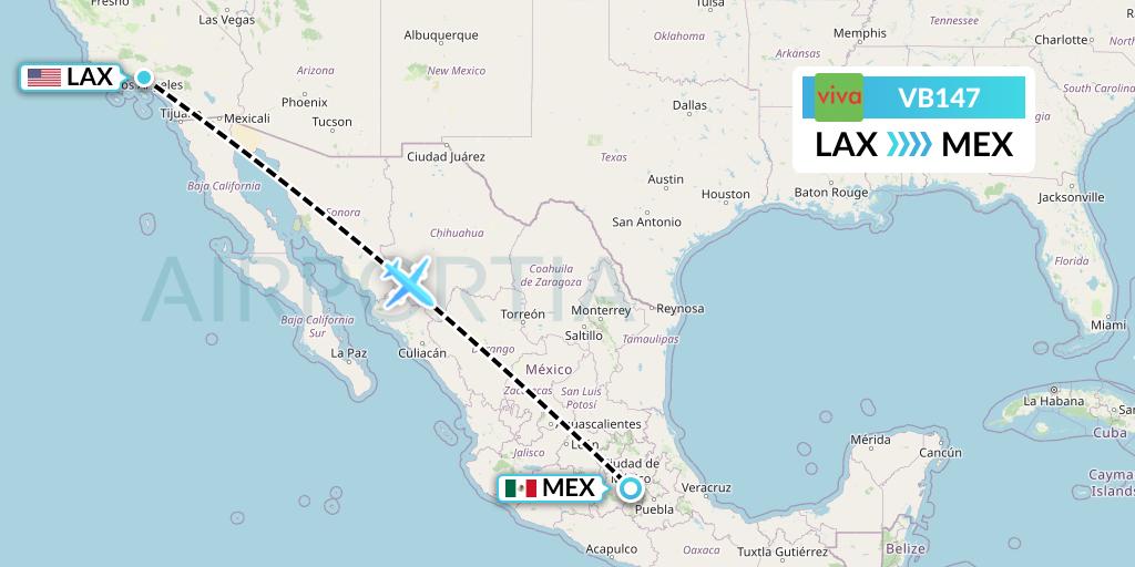 VB147 VivaAerobus Flight Map: Los Angeles to Mexico City