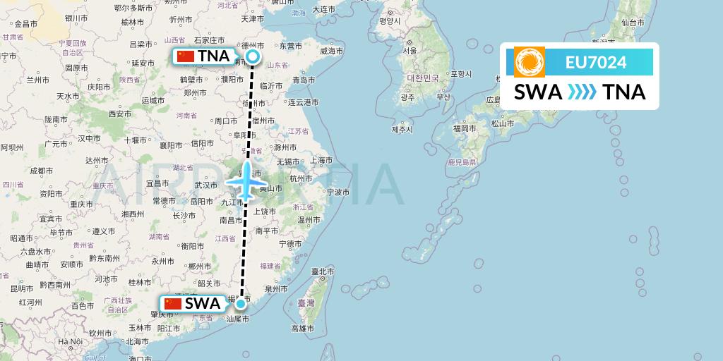 EU7024 Chengdu Airlines Flight Map: Jieyang to Jinan