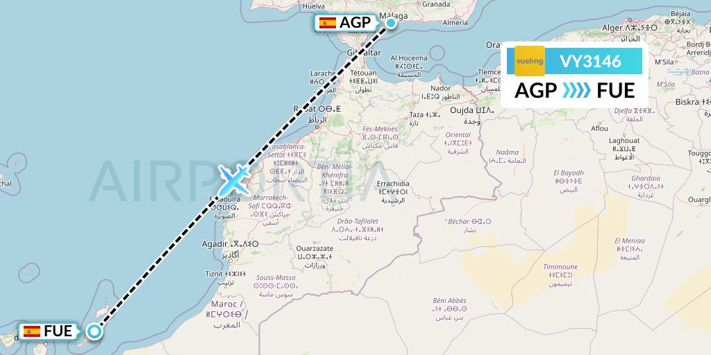 VY3146 Vueling Flight Map: Malaga to Fuerteventura
