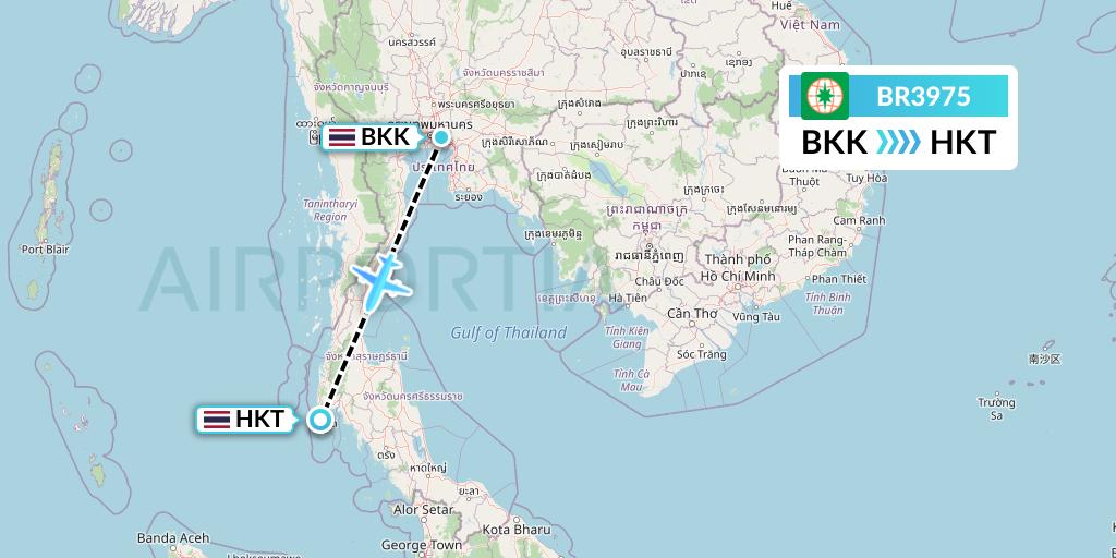 BR3975 EVA Air Flight Map: Bangkok to Phuket