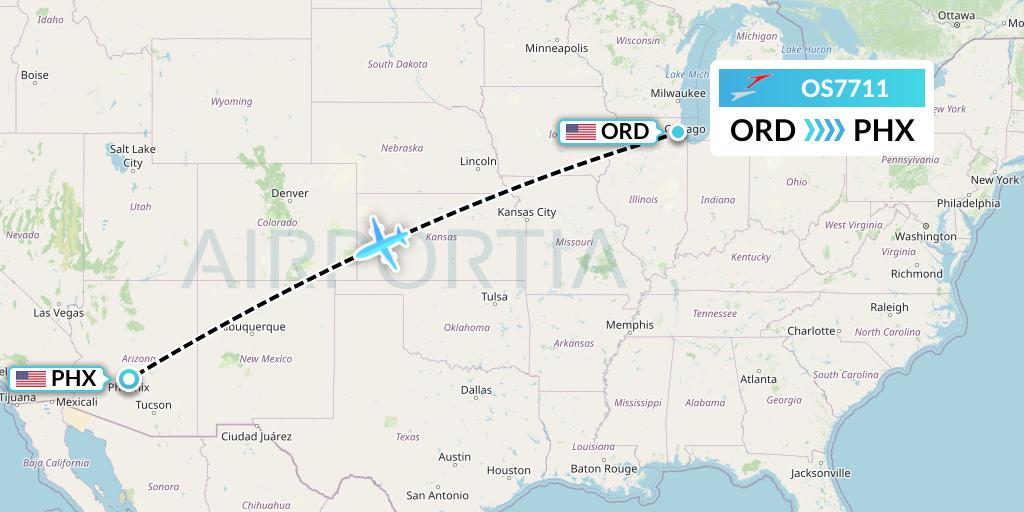 OS7711 Austrian Airlines Flight Map: Chicago to Phoenix