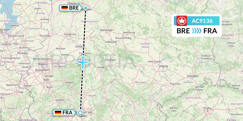 AC9136 Air Canada Flight Map: Bremen to Frankfurt