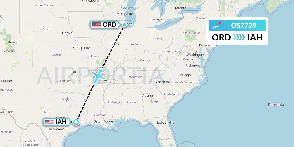OS7729 Austrian Airlines Flight Map: Chicago to Houston