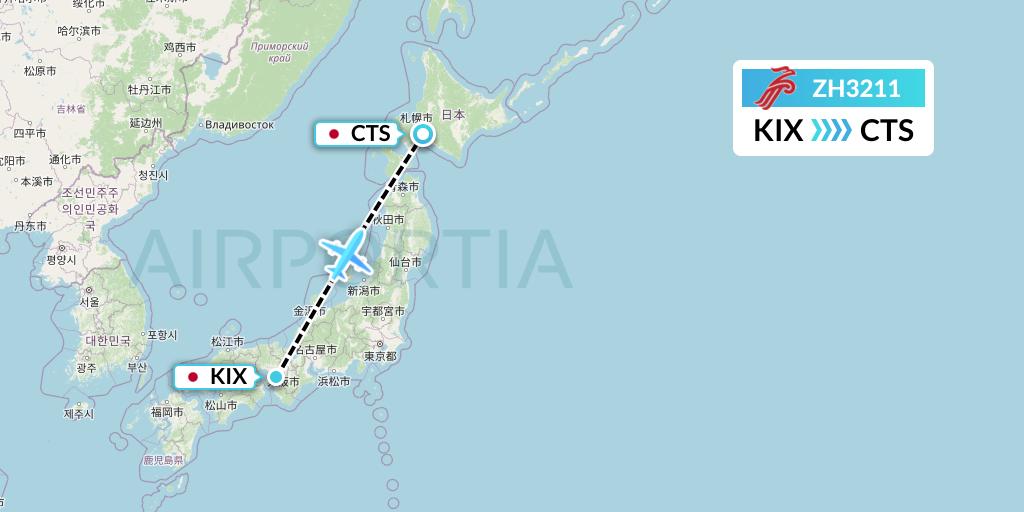 ZH3211 Shenzhen Airlines Flight Map: Osaka to Sapporo