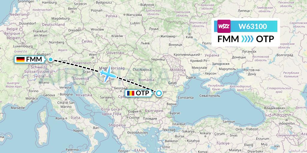 W63100 Wizz Air Flight Map: Memmingen to Bucharest