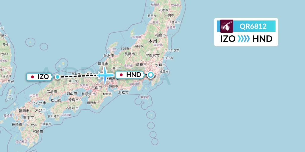 QR6812 Qatar Airways Flight Map: Izumo to Tokyo