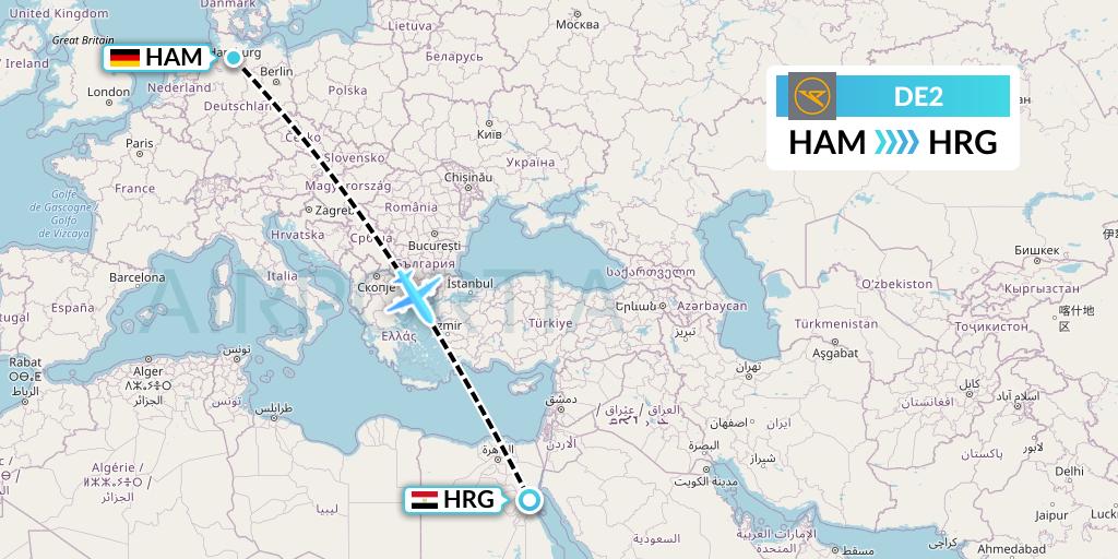 DE2 Condor Flight Map: Hamburg to Hurghada