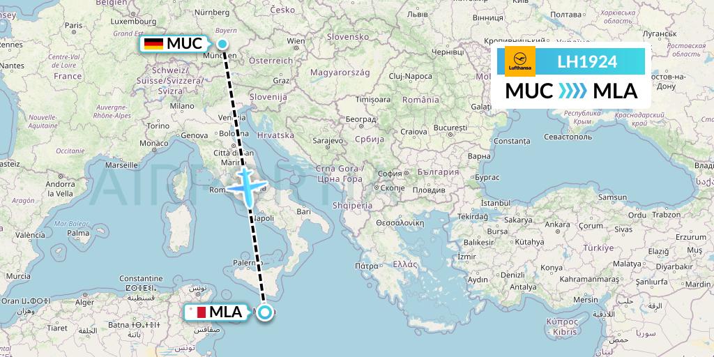 LH1924 Lufthansa Flight Map: Munich to Malta