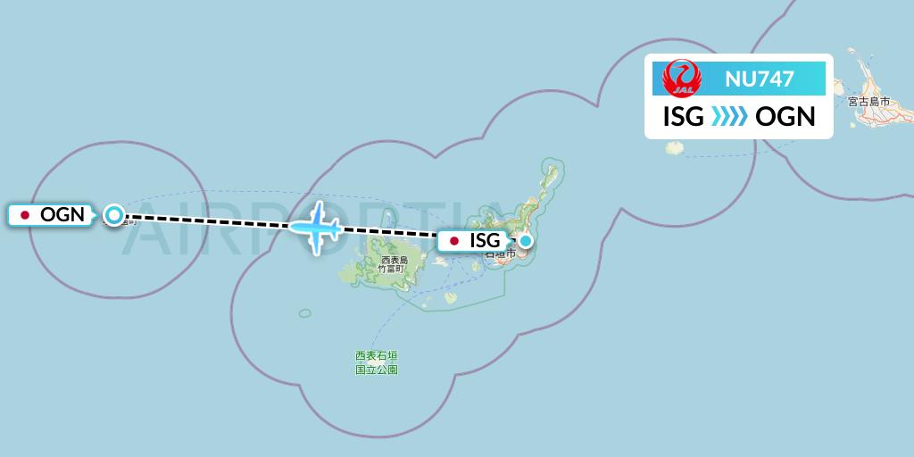 NU747 Japan Transocean Air Flight Map: Ishigaki to Japan