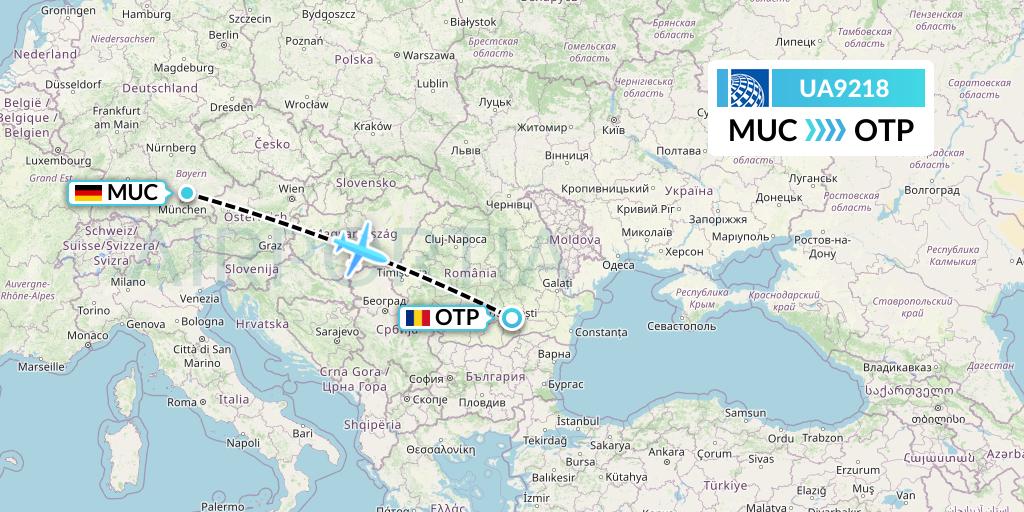 UA9218 United Airlines Flight Map: Munich to Bucharest