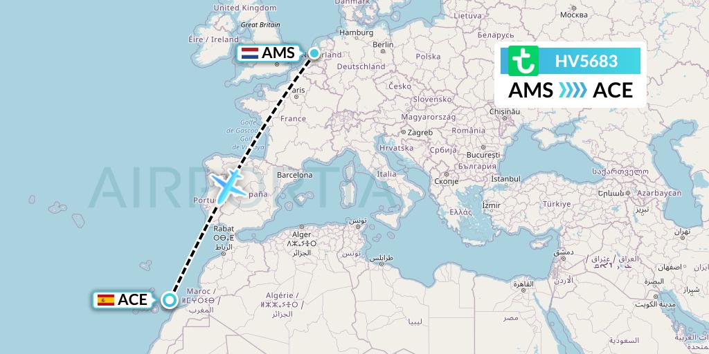 HV5683 Transavia Flight Map: Amsterdam to Lanzarote