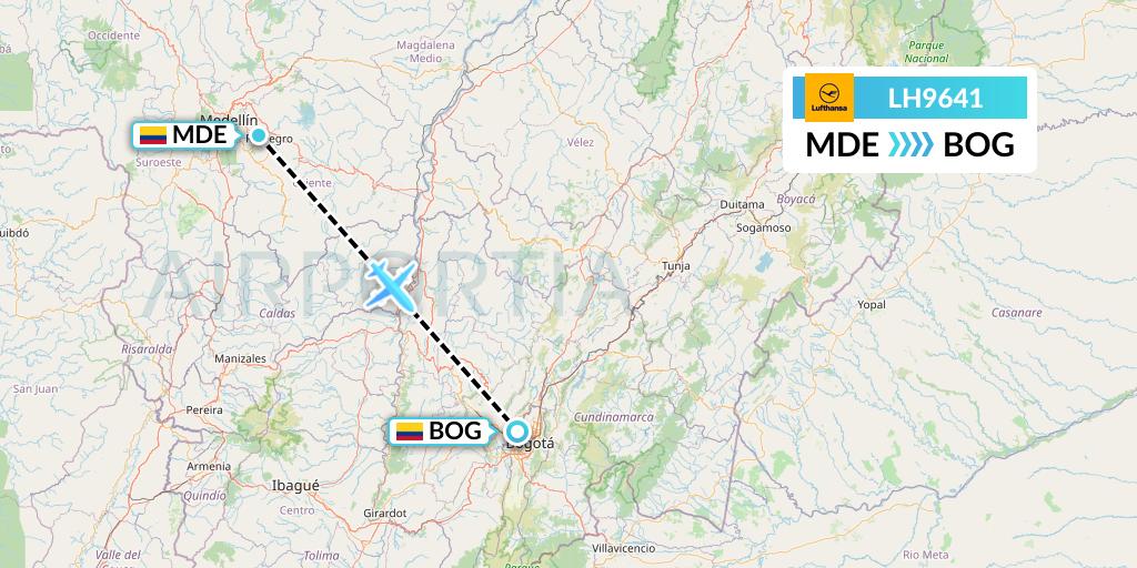 LH9641 Lufthansa Flight Map: Medellin to Bogota