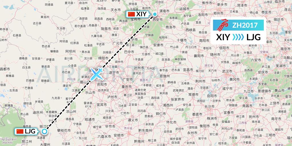 ZH2017 Shenzhen Airlines Flight Map: Xi'an to Lijiang