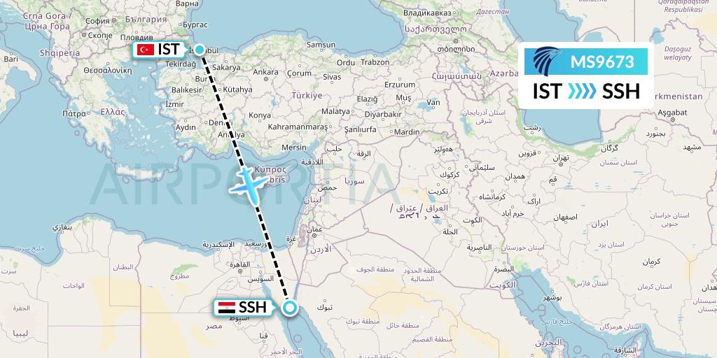 MS9673 EgyptAir Flight Map: Istanbul to Sharm el-Sheikh