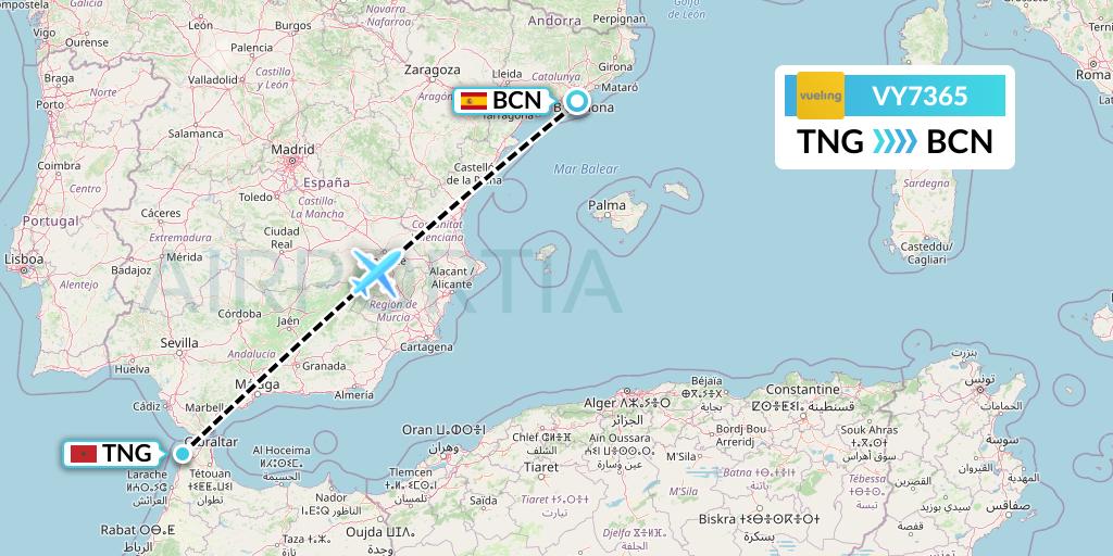 VY7365 Vueling Flight Map: Tangier to Barcelona