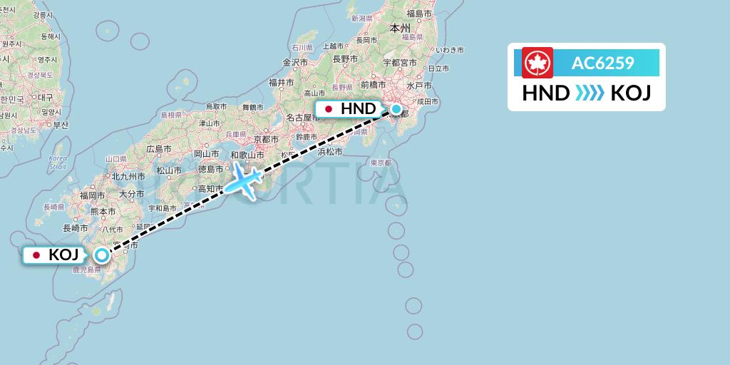 AC6259 Air Canada Flight Map: Tokyo to Kagoshima