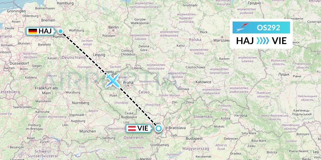 OS292 Austrian Airlines Flight Map: Hannover to Vienna