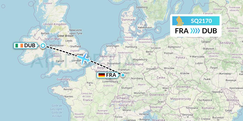 SQ2170 Singapore Airlines Flight Map: Frankfurt to Dublin