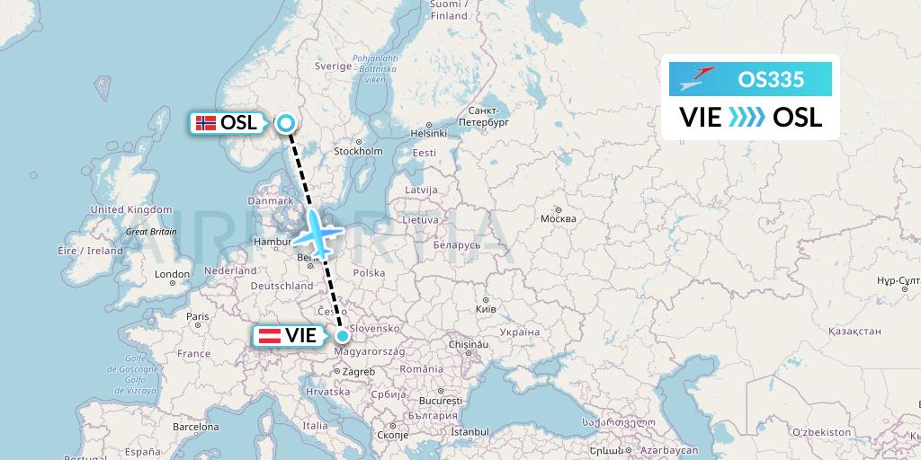 OS335 Austrian Airlines Flight Map: Vienna to Oslo