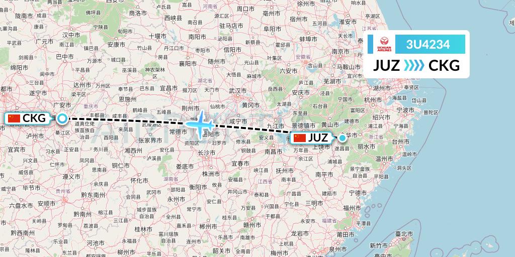 3U4234 Sichuan Airlines Flight Map: Quzhou to Chongqing