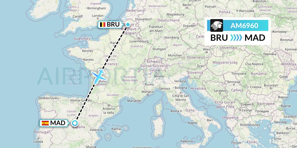 AM6960 Aeromexico Flight Map: Brussels to Madrid