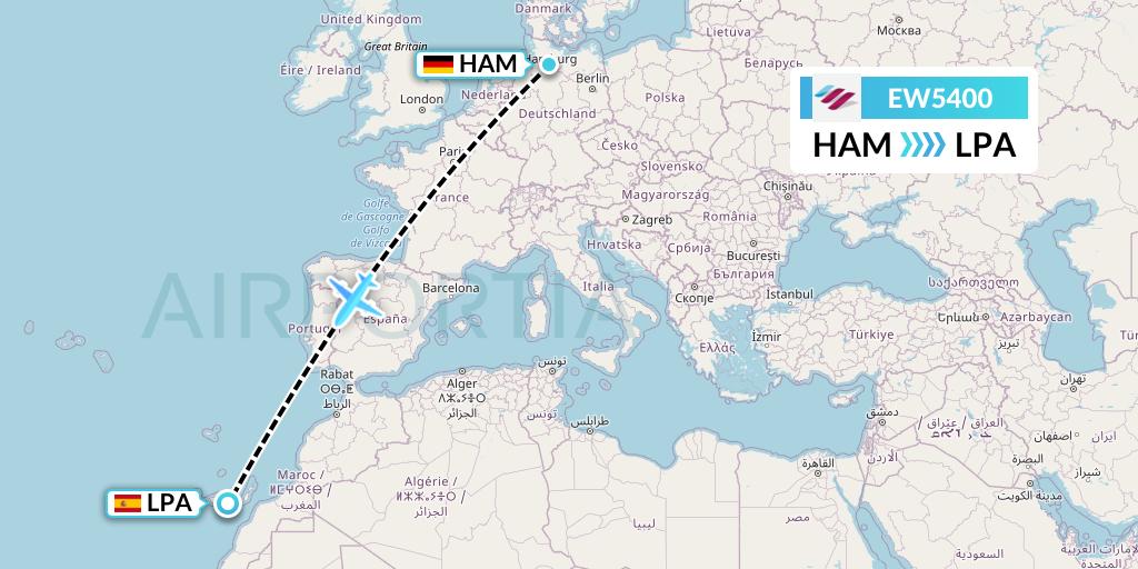 EW5400 Eurowings Flight Map: Hamburg to Las Palmas