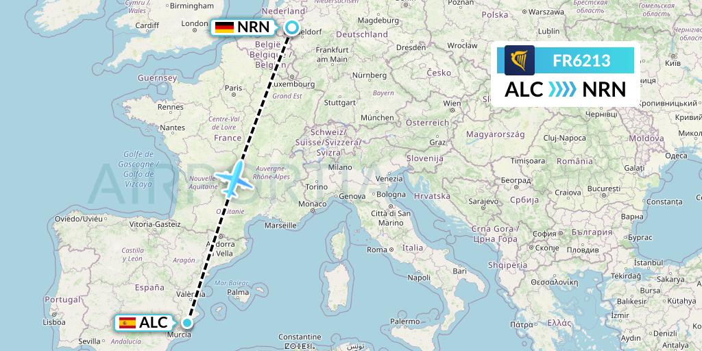FR6213 Ryanair Flight Map: Alicante to Weeze