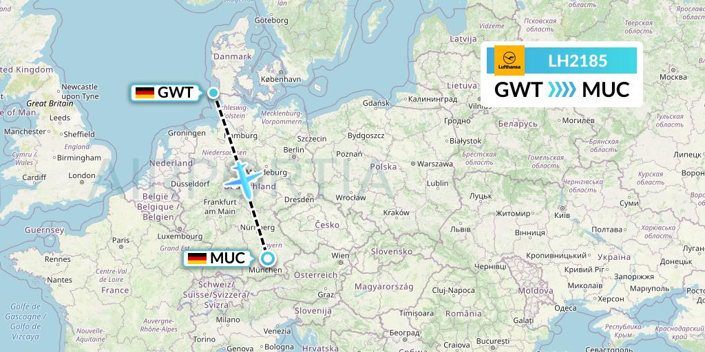 LH2185 Lufthansa Flight Map: Sylt to Munich