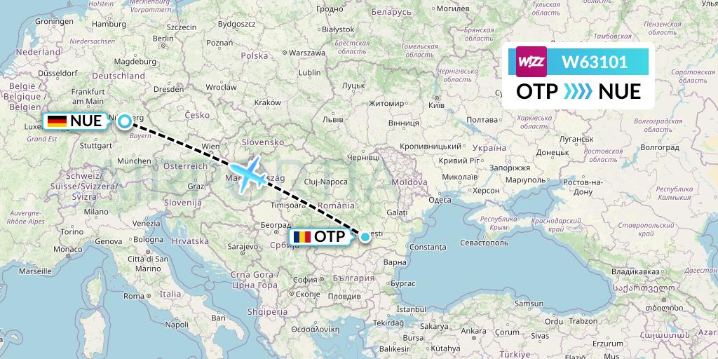 W63101 Wizz Air Flight Map: Bucharest to Nurnberg