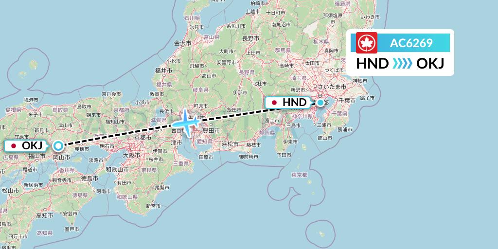 AC6269 Air Canada Flight Map: Tokyo to Okayama