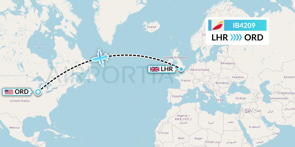 IB4209 Iberia Flight Map: London to Chicago