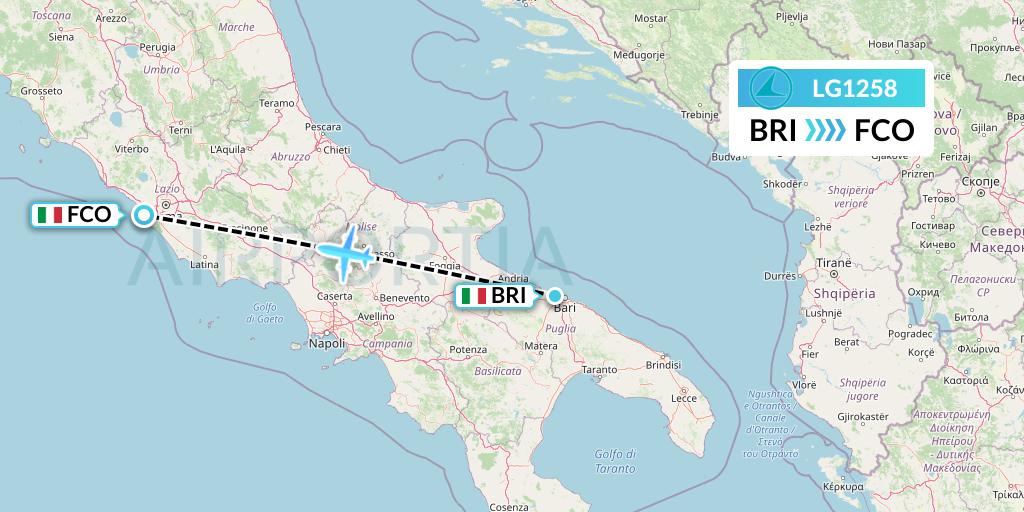 LG1258 Luxair Flight Map: Bari to Rome
