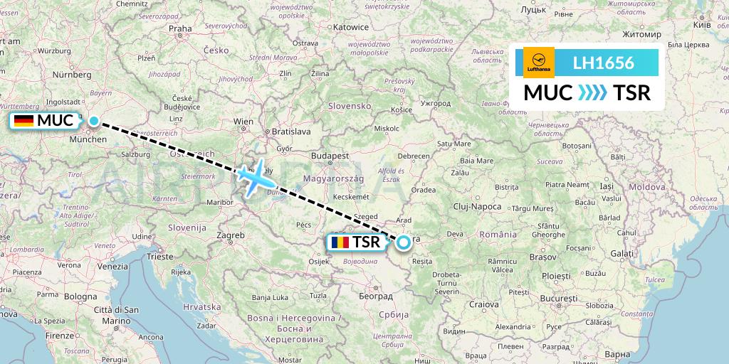LH1656 Lufthansa Flight Map: Munich to Timisoara