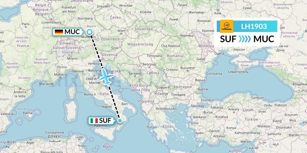 LH1903 Lufthansa Flight Map: Lamezia Terme to Munich