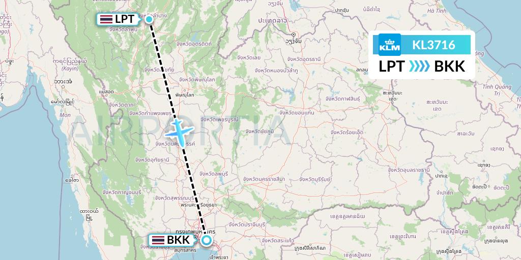 KL3716 KLM Flight Map: Lampang to Bangkok