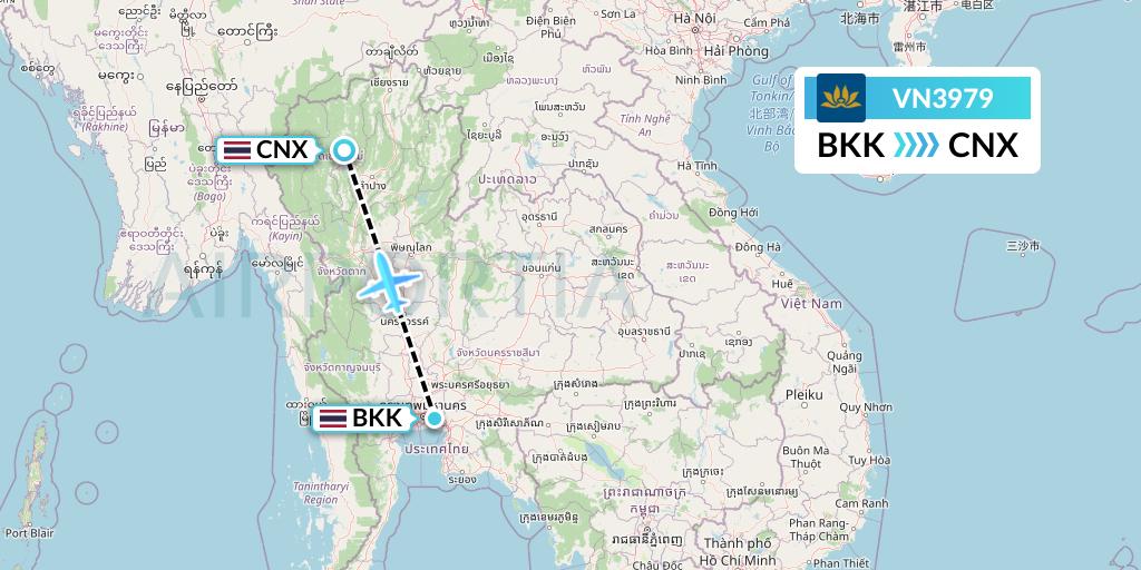 VN3979 Vietnam Airlines Flight Map: Bangkok to Chiang Mai