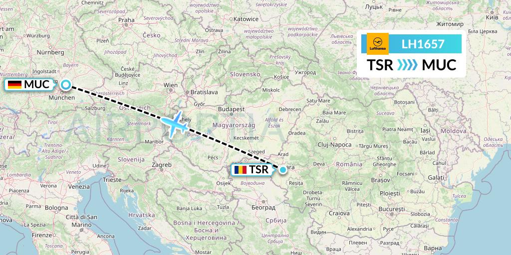 LH1657 Lufthansa Flight Map: Timisoara to Munich
