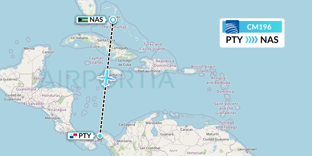 CM196 Copa Airlines Flight Map: Panama City to Nassau