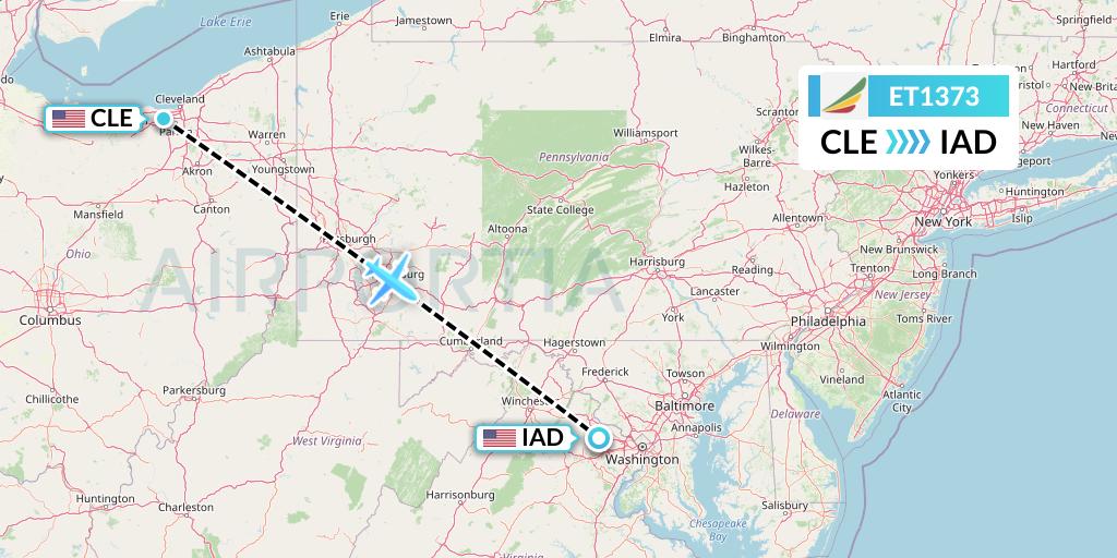 ET1373 Ethiopian Airlines Flight Map: Cleveland to Washington