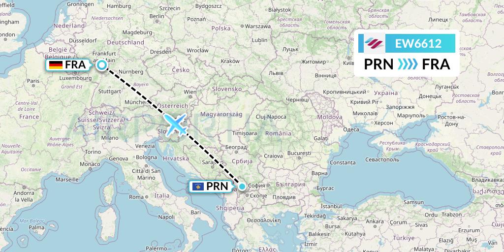 EW6612 Eurowings Flight Map: Pristina to Frankfurt