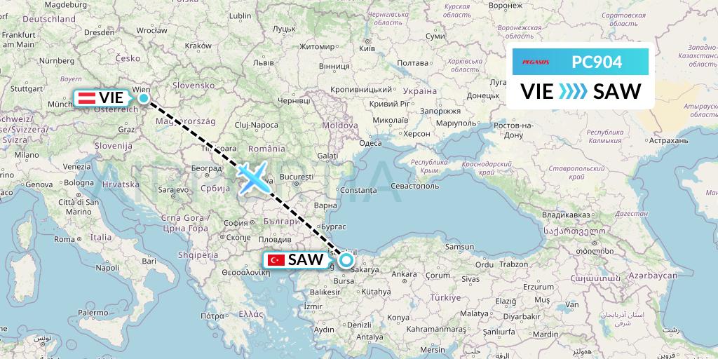 PC904 Pegasus Airlines Flight Map: Vienna to Istanbul
