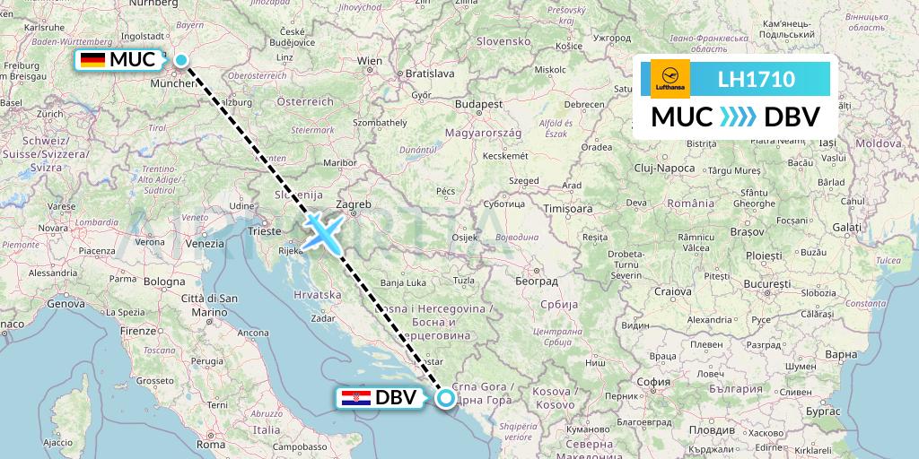 LH1710 Lufthansa Flight Map: Munich to Dubrovnik